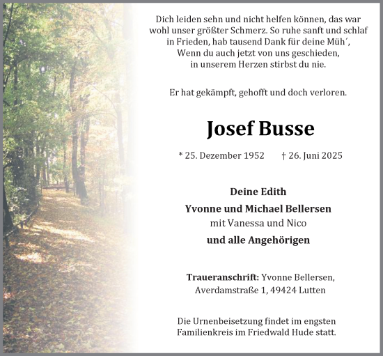 Anzeige von Josef Busse von OM-Medien
