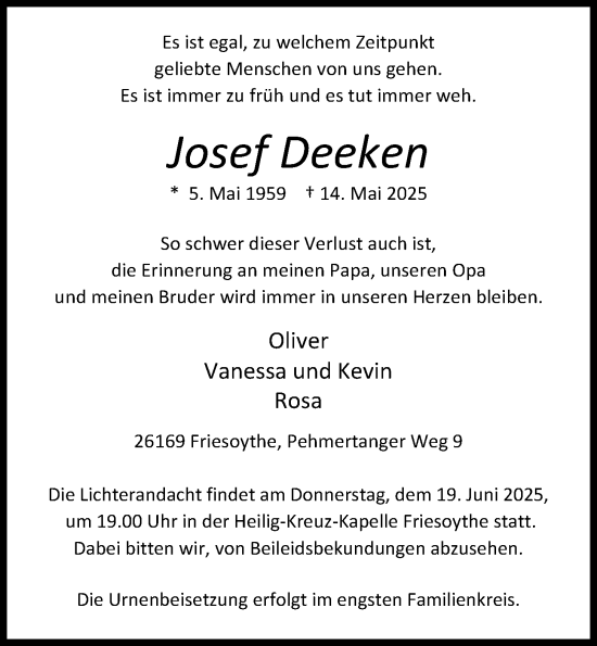 Anzeige von Josef Deeken von OM-Medien