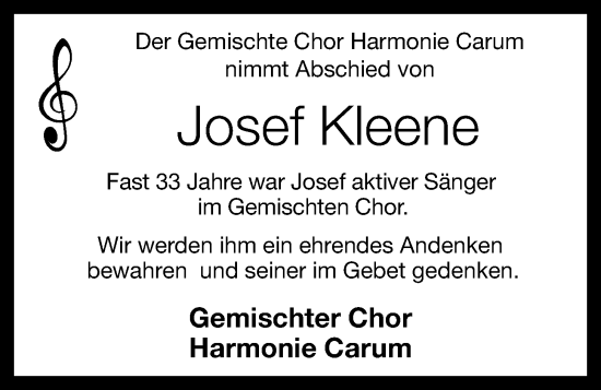 Anzeige von Josef Kleene von OM-Medien