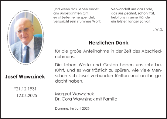 Anzeige von Josef Wawrzinek von OM-Medien