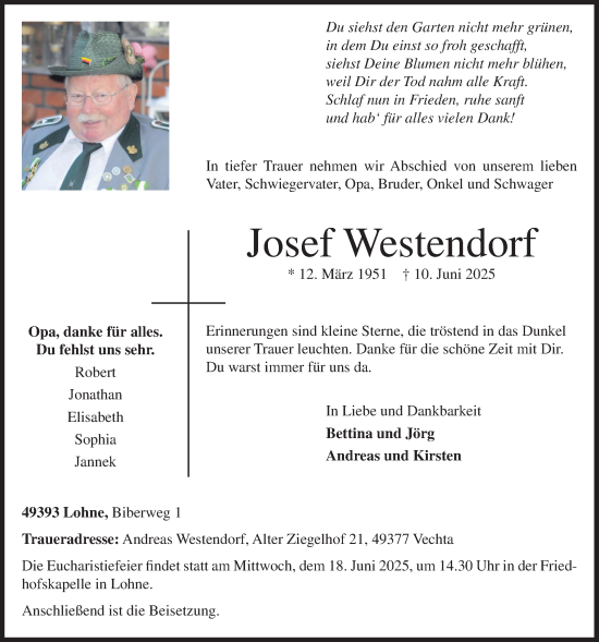 Anzeige von Josef Westendorf von OM-Medien