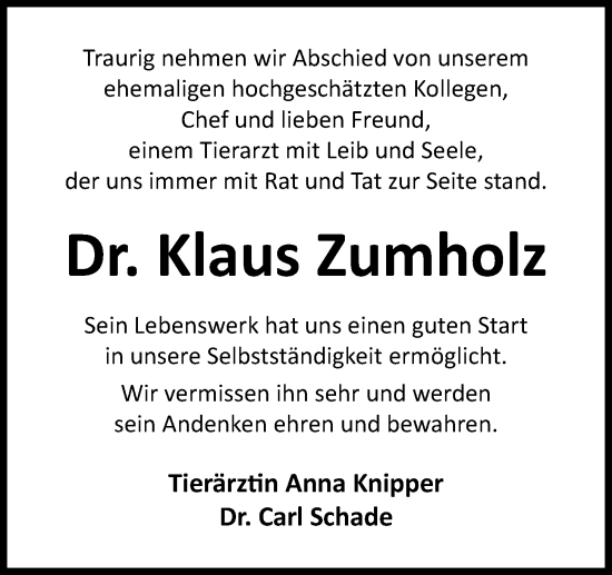 Anzeige von Klaus Zumholz von OM-Medien