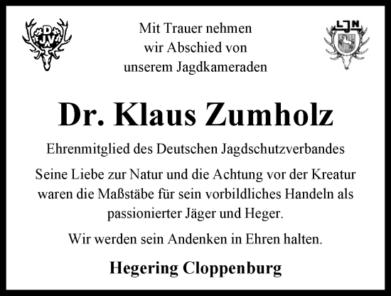 Anzeige von Klaus Zumholz von OM-Medien