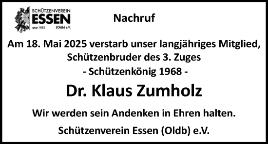 Anzeige von Klaus Zumholz von OM-Medien