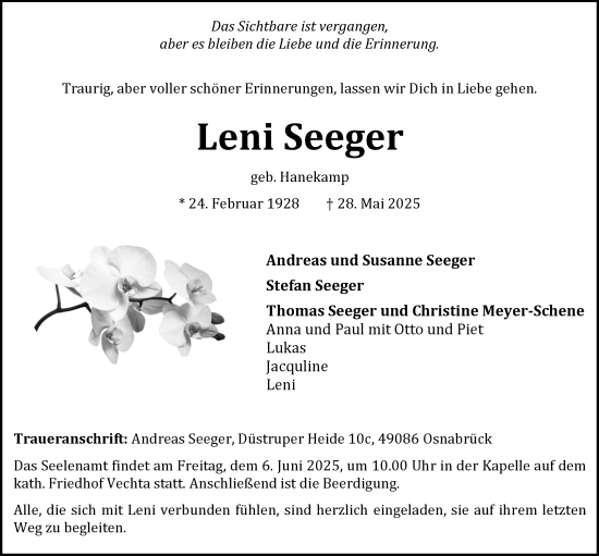 Anzeige von Leni Seeger von OM-Medien
