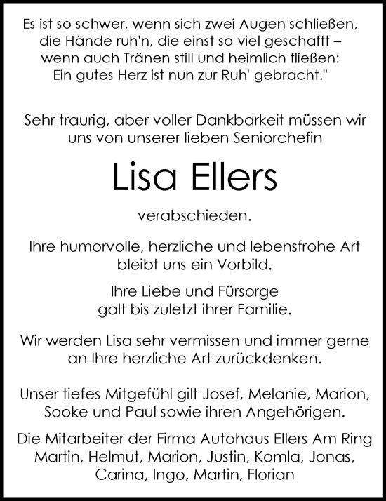 Anzeige von Lisa Ellers von OM-Medien