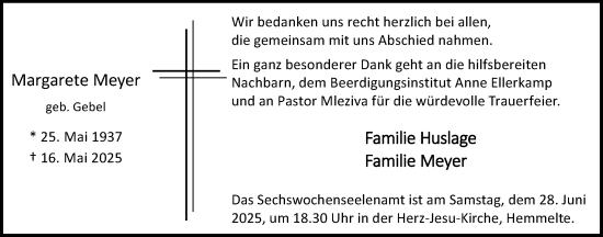 Anzeige von Margarete Meyer von OM-Medien