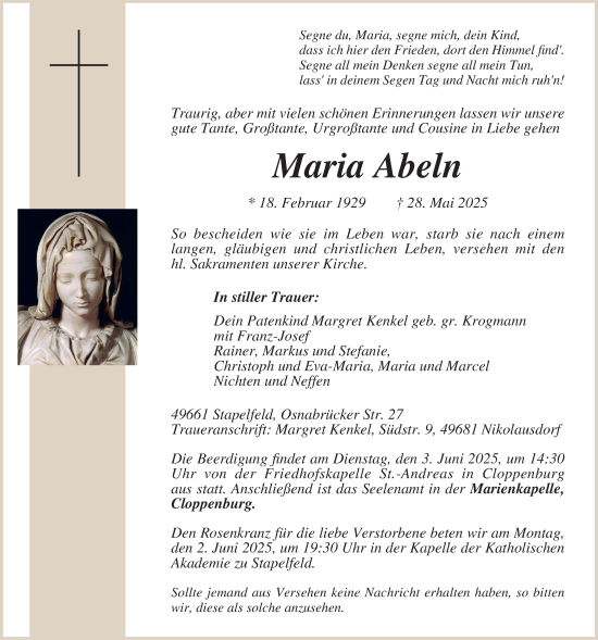 Anzeige von Maria Abeln von OM-Medien