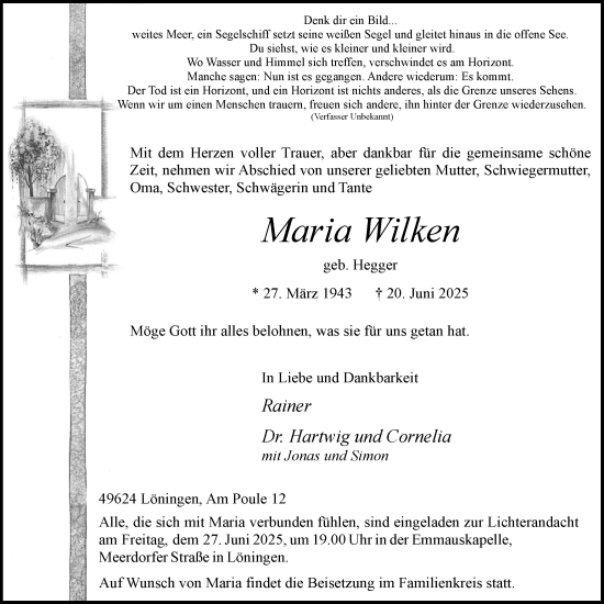 Anzeige von Maria Wilken von OM-Medien