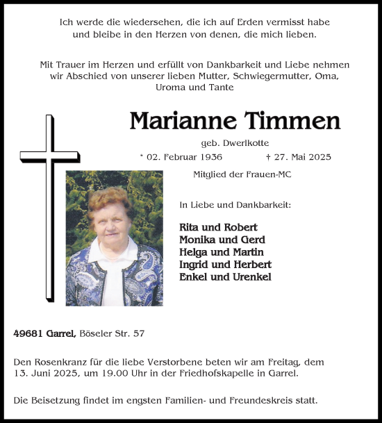 Anzeige von Marianne Timmen von OM-Medien
