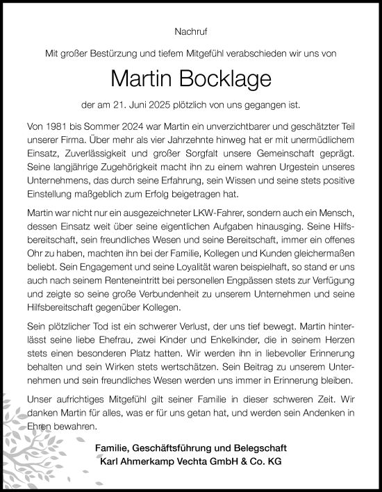 Anzeige von Martin Bocklage von OM-Medien