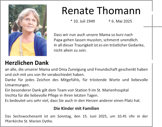 Anzeige von Renate Thomann von OM-Medien
