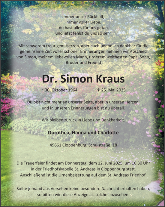 Anzeige von Simon Kraus von OM-Medien