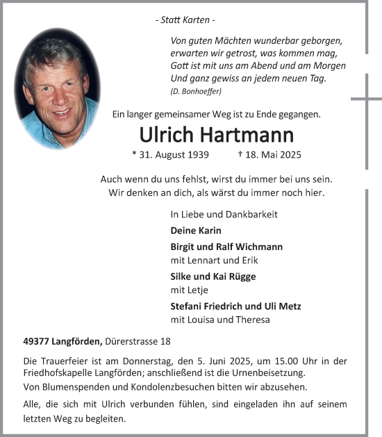 Anzeige von Ulrich Hartmann von OM-Medien