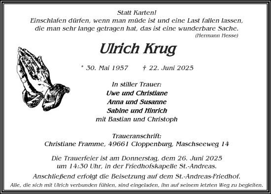 Anzeige von Ulrich Krug von OM-Medien