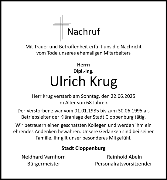 Anzeige von Ulrich Krug von OM-Medien