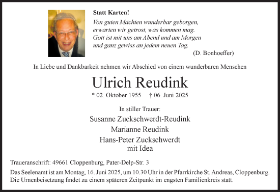 Anzeige von Ulrich Reudink von OM-Medien