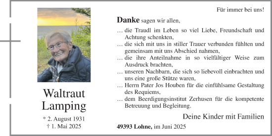 Anzeige von Waltraut Lamping von OM-Medien