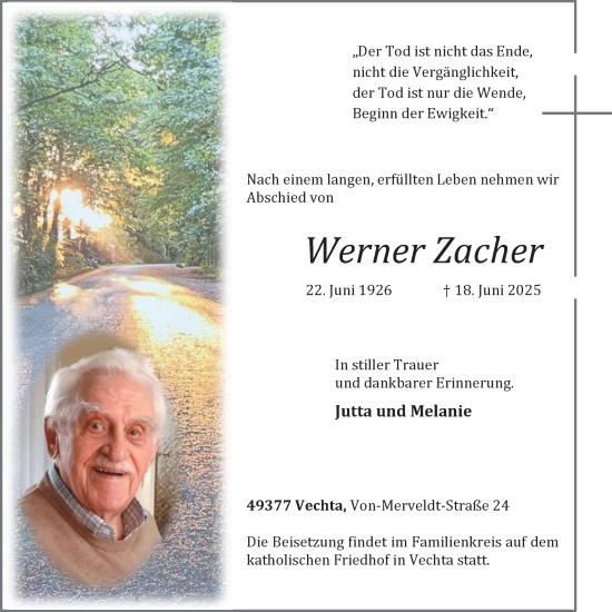 Anzeige von Werner Zacher von OM-Medien