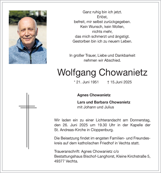 Anzeige von Wolfgang Chowanietz von OM-Medien