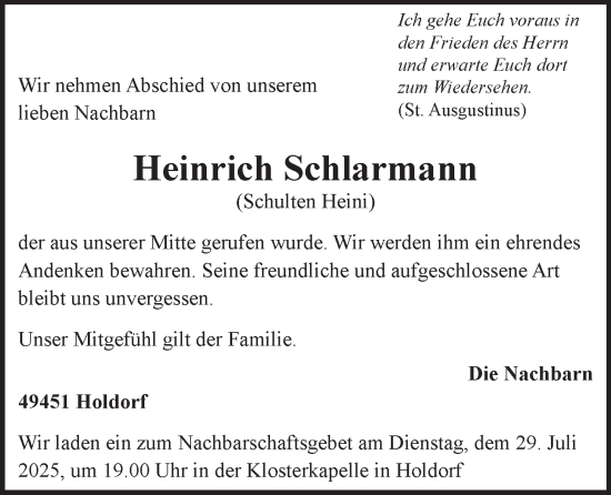 Anzeige von Heinrich Schlarmann von OM-Medien