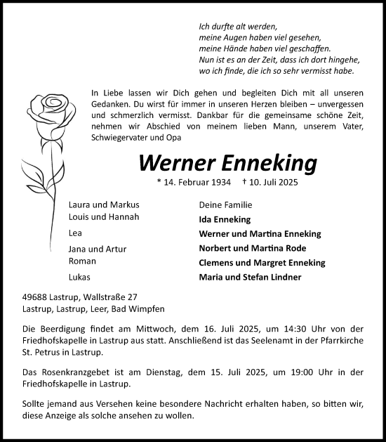 Anzeige von Werner Enneking von OM-Medien