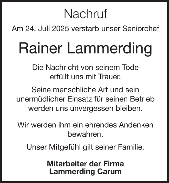 Anzeige von Rainer Lammerding von OM-Medien