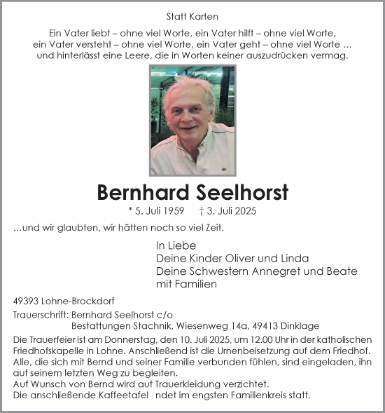 Anzeige von Bernhard Seelhorst  von OM Medien