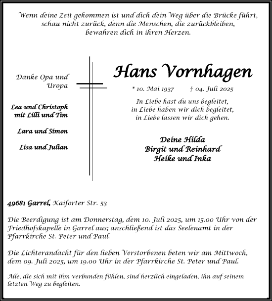 Anzeige von Hans Vornhagen  von OM-Medien