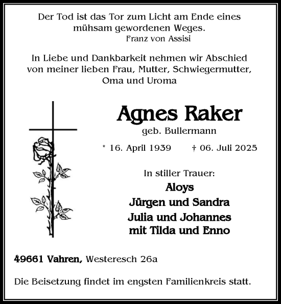 Anzeige von Agnes Raker von OM-Medien