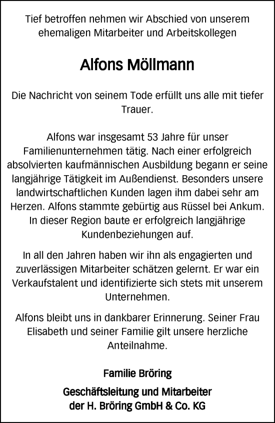 Anzeige von Alfons Möllmann von OM-Medien