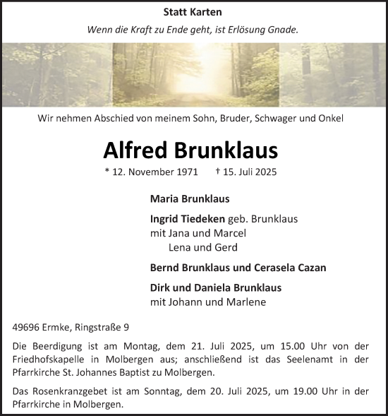 Anzeige von Alfred Brunklaus von OM-Medien