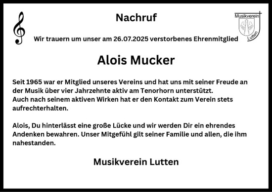 Anzeige von Alois Mucker von OM-Medien
