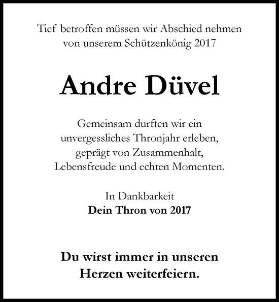 Anzeige von Andre Düvel von OM-Medien