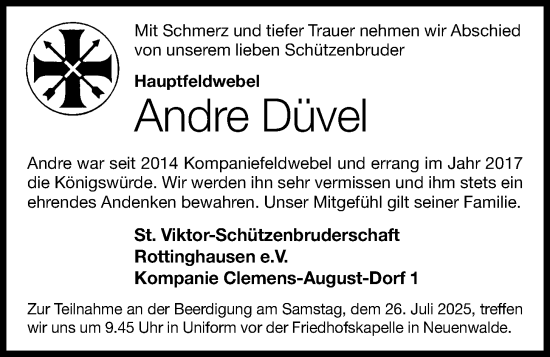 Anzeige von Andre Düvel von OM-Medien