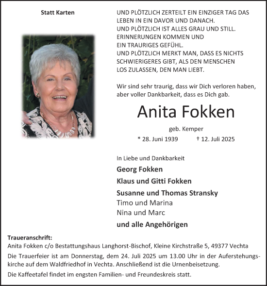 Anzeige von Anita Fokken von OM-Medien