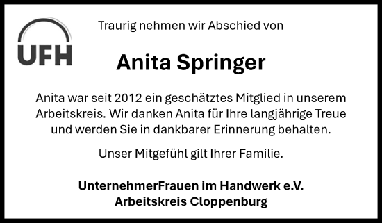 Anzeige von Anita Springer von OM-Medien