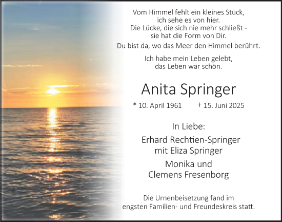 Anzeige von Anita Springer von OM-Medien