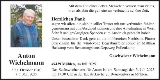 Anzeige von Anton Wichelmann von OM-Medien