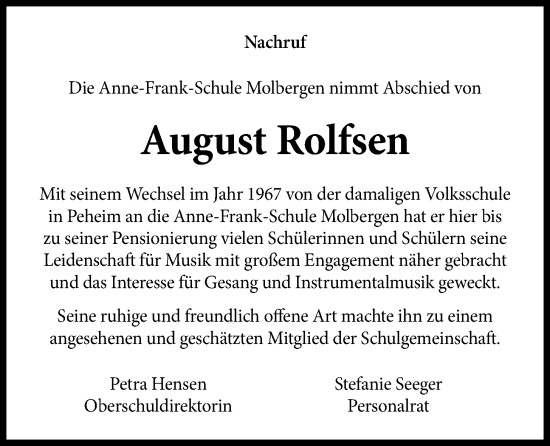 Anzeige von August Rolfsen von OM-Medien