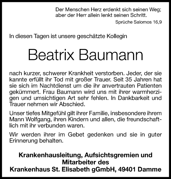 Anzeige von Beatrix Baumann von OM-Medien