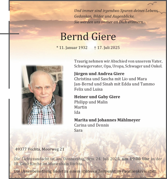 Anzeige von Bernd Giere von OM-Medien