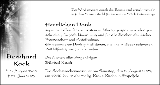 Anzeige von Bernhard Kock von OM-Medien