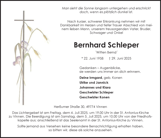 Anzeige von Bernhard Schleper von OM-Medien