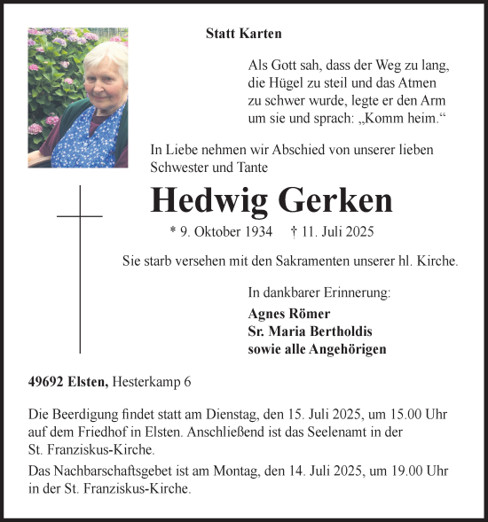 Anzeige von Hedwig Gerken von OM-Medien