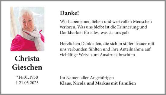 Anzeige von Christa Gieschen von OM-Medien