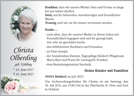 Anzeige von Christa Olberding von OM-Medien