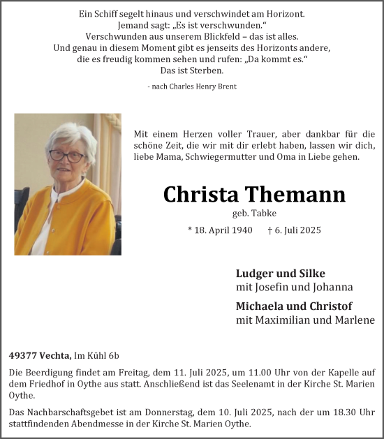 Anzeige von Christa Themann von OM-Medien