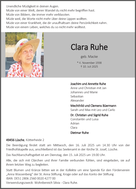 Anzeige von Clara Ruhe von OM-Medien