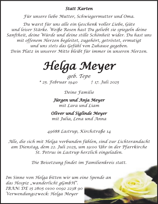 Anzeige von Helga Meyer von OM-Medien